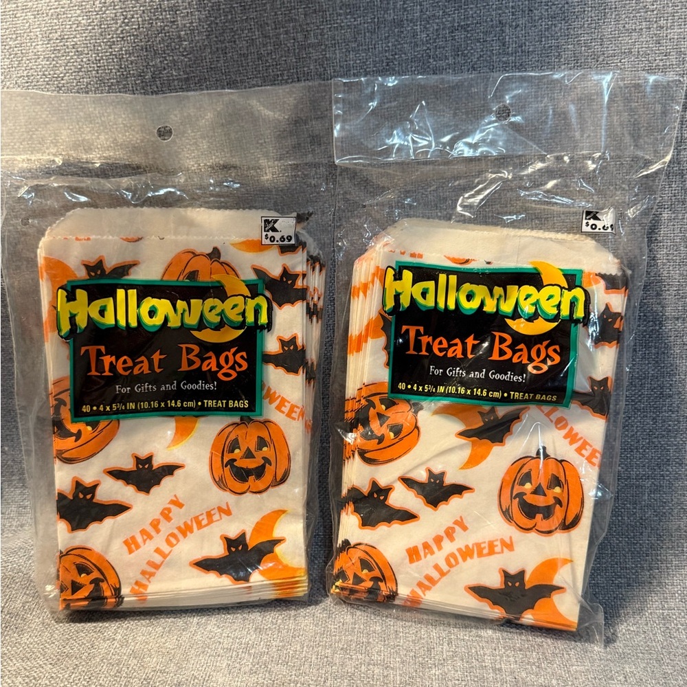 Vintage Halloween Trick Or Treat Jack O Lantern Bats Snack Bags 40 USA 4"X 5.75”